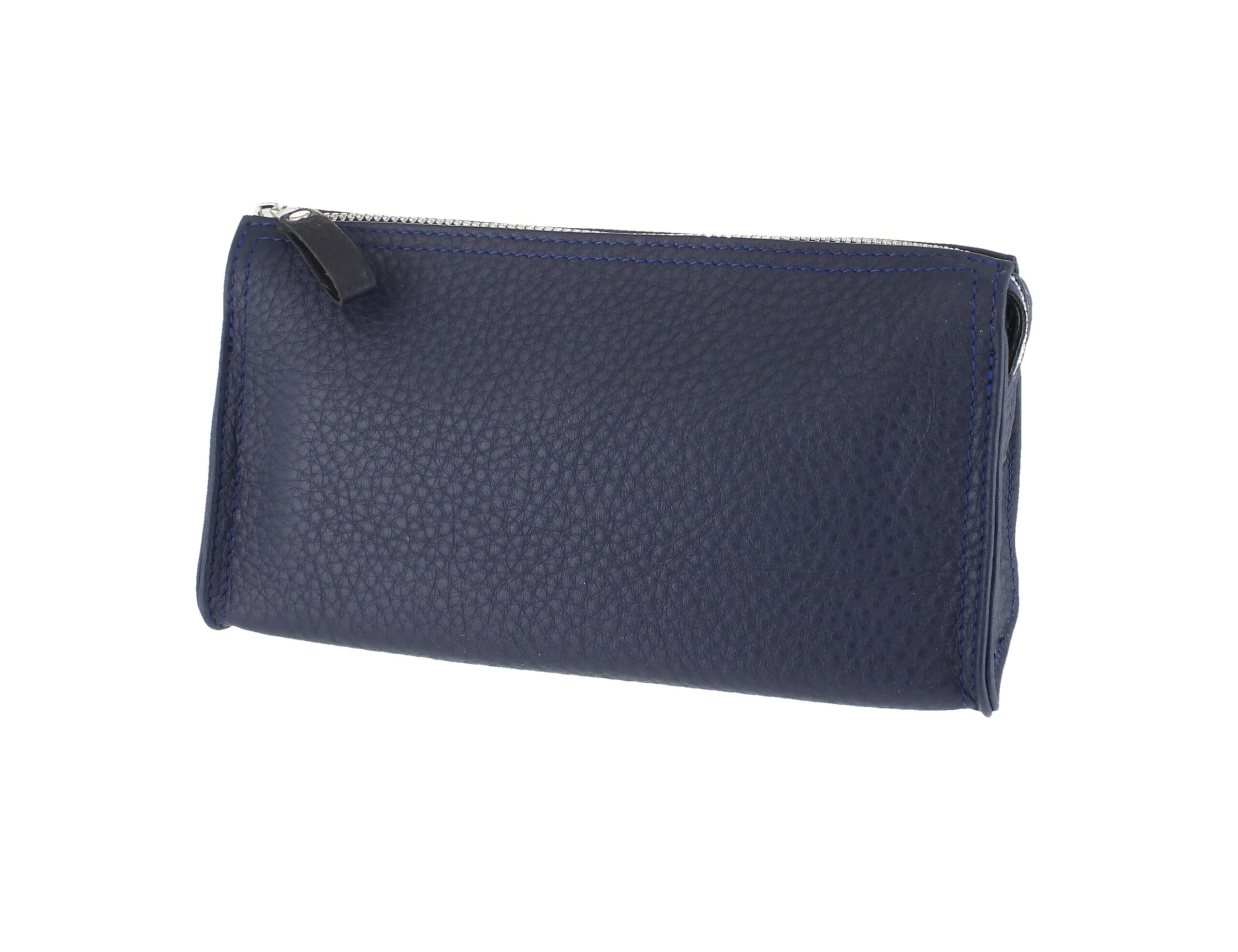 Small Dark Blue Leather Wash Bag