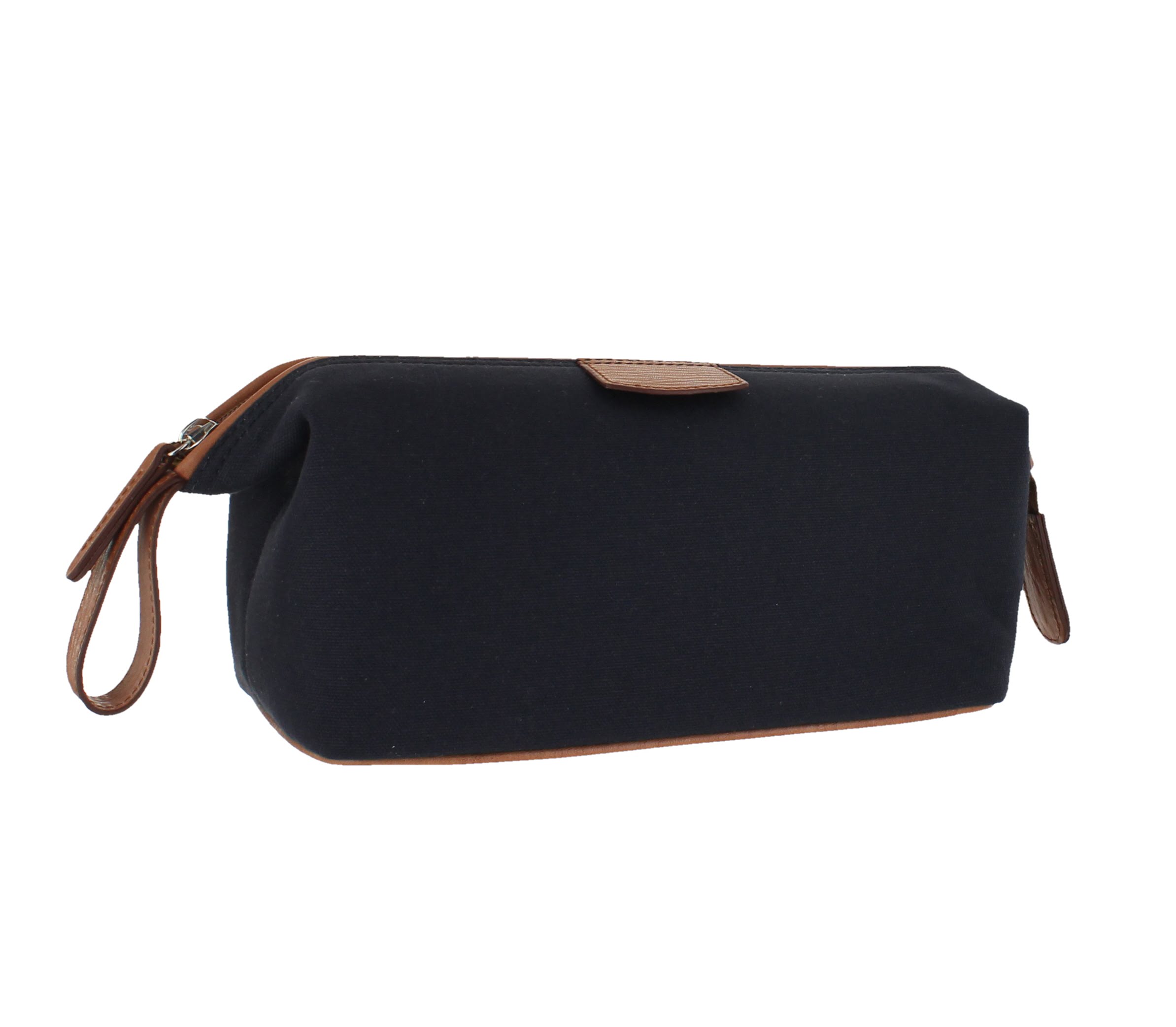 Canvas and Leather Wash Bag - Navy