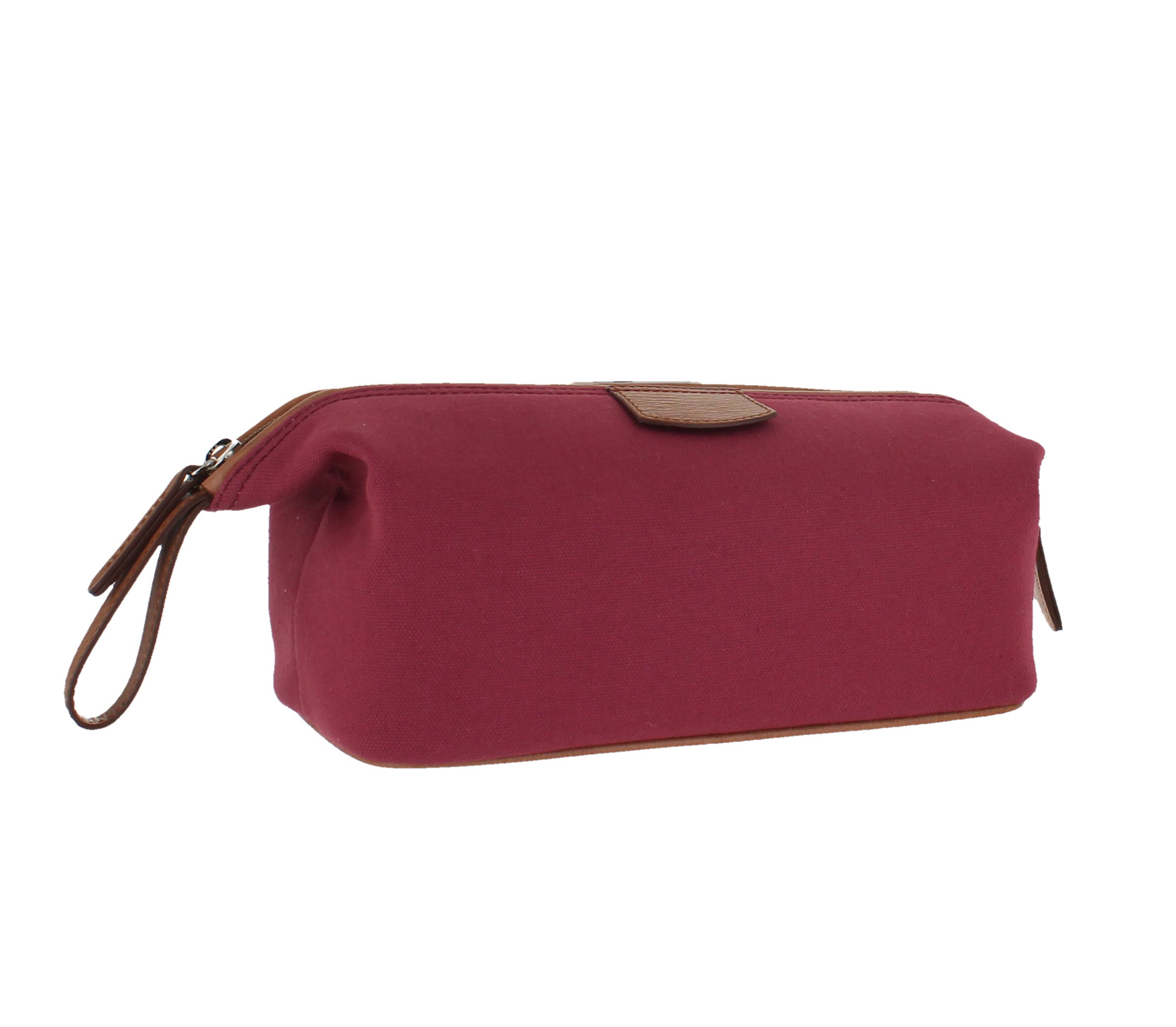 Canvas and Leather Wash Bag - Pink